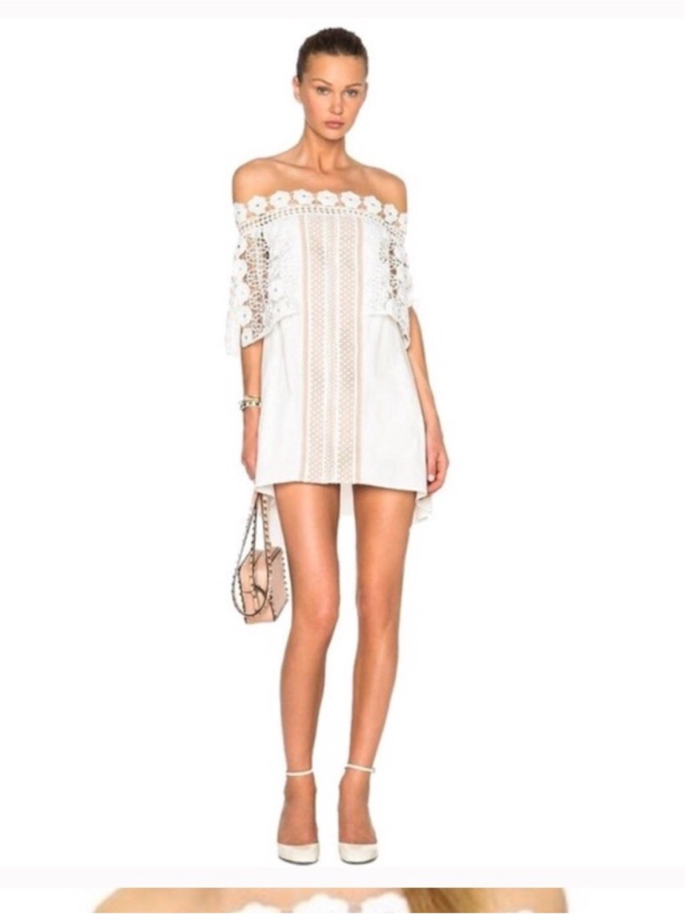 Self-Portrait Serena White Off-Shoulder Mini Dress Size 2 Festival Spring Summer